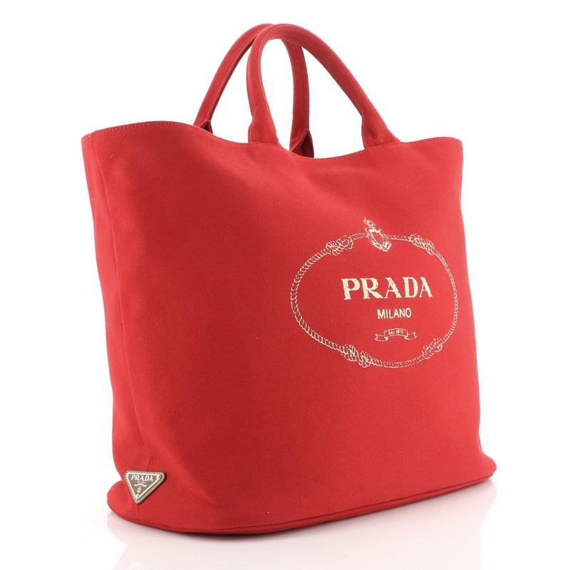 Red Prada Canapa Convertible Shopping Tote Canvas Large