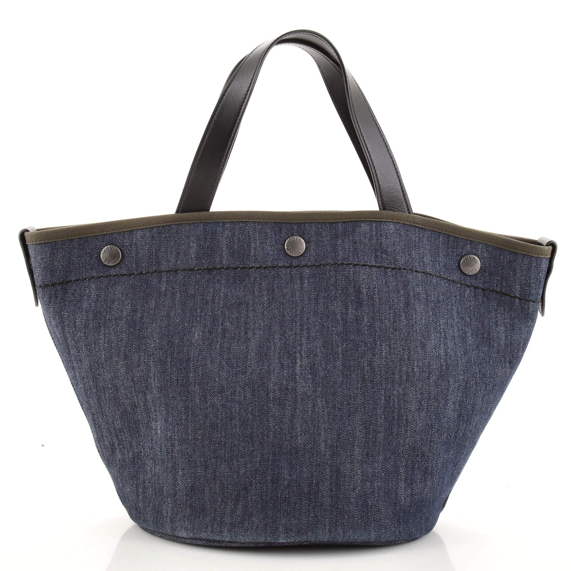 Black Prada Canapa Convertible Shopping Tote Denim Medium