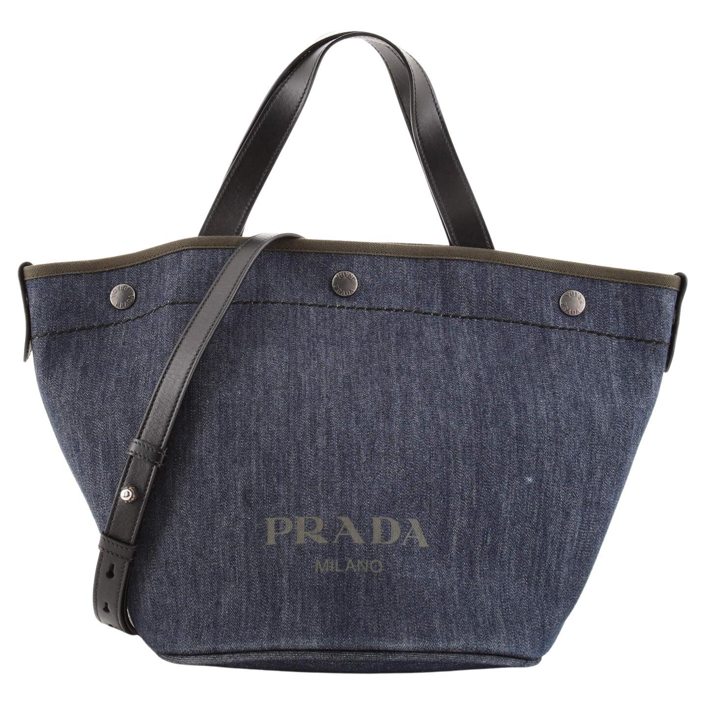 Prada Canapa Convertible Shopping Tote Denim Medium