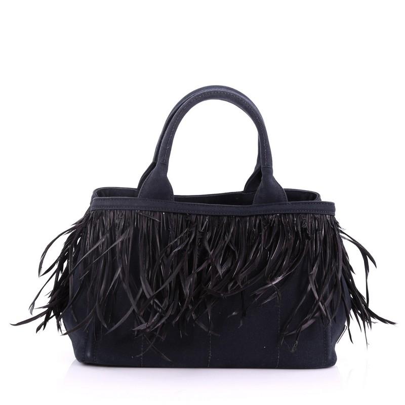 Prada Canapa Convertible Tote Canvas and Feather Mini In Good Condition In NY, NY