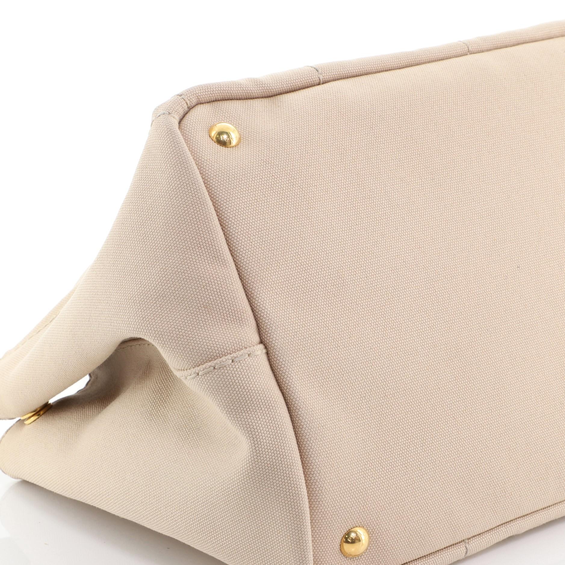 Beige Prada Canapa Convertible Tote Canvas Large