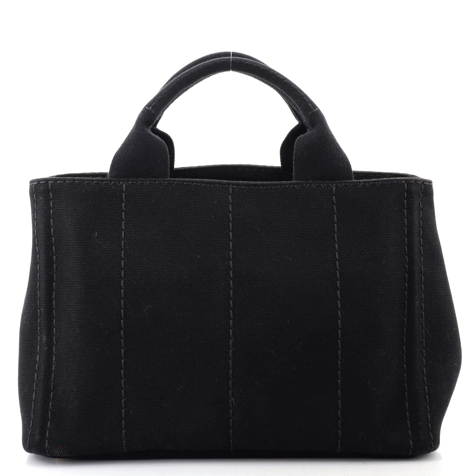 Black Prada Canapa Convertible Tote Canvas Mini