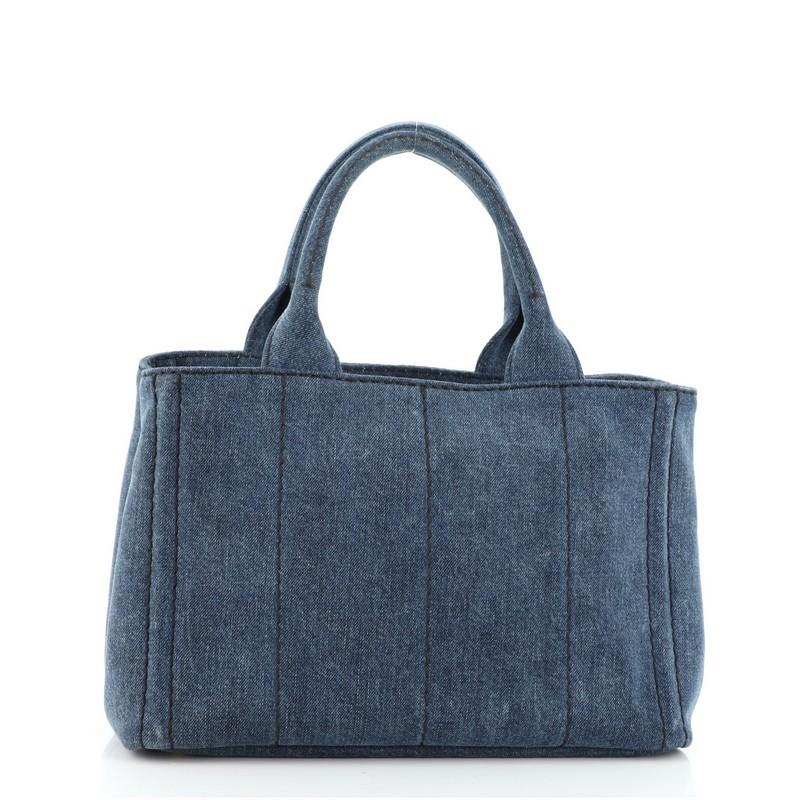 Prada Canapa Convertible Tote Flower Embellished Denim Small In Good Condition In NY, NY