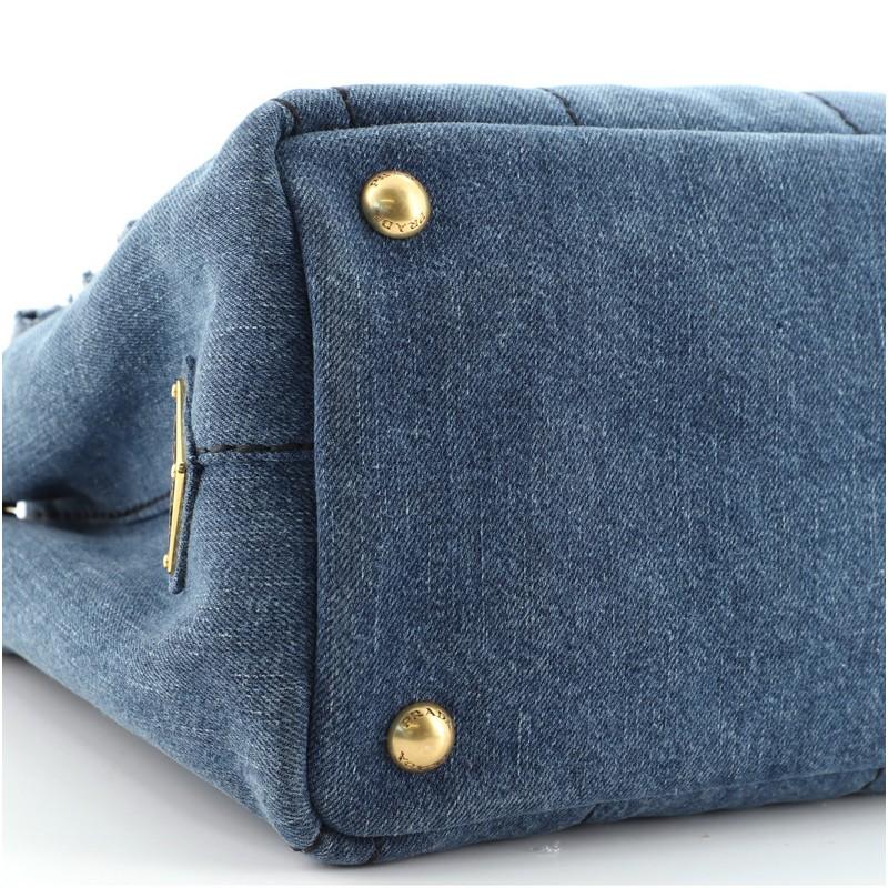 Prada Canapa Convertible Tote Flower Embellished Denim Small 2