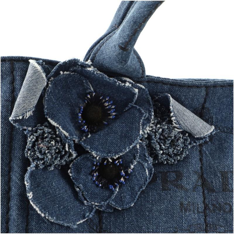 Prada Canapa Convertible Tote Flower Embellished Denim Small 4