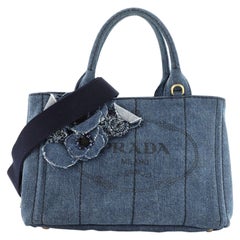 Prada Canapa Convertible Tote Flower Embellished Denim Small