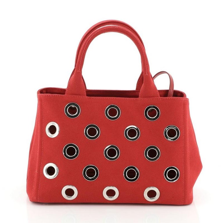 Prada Canapa Convertible Tote Grommet Embellished Canvas Mini at 1stDibs | prada  grommet bag