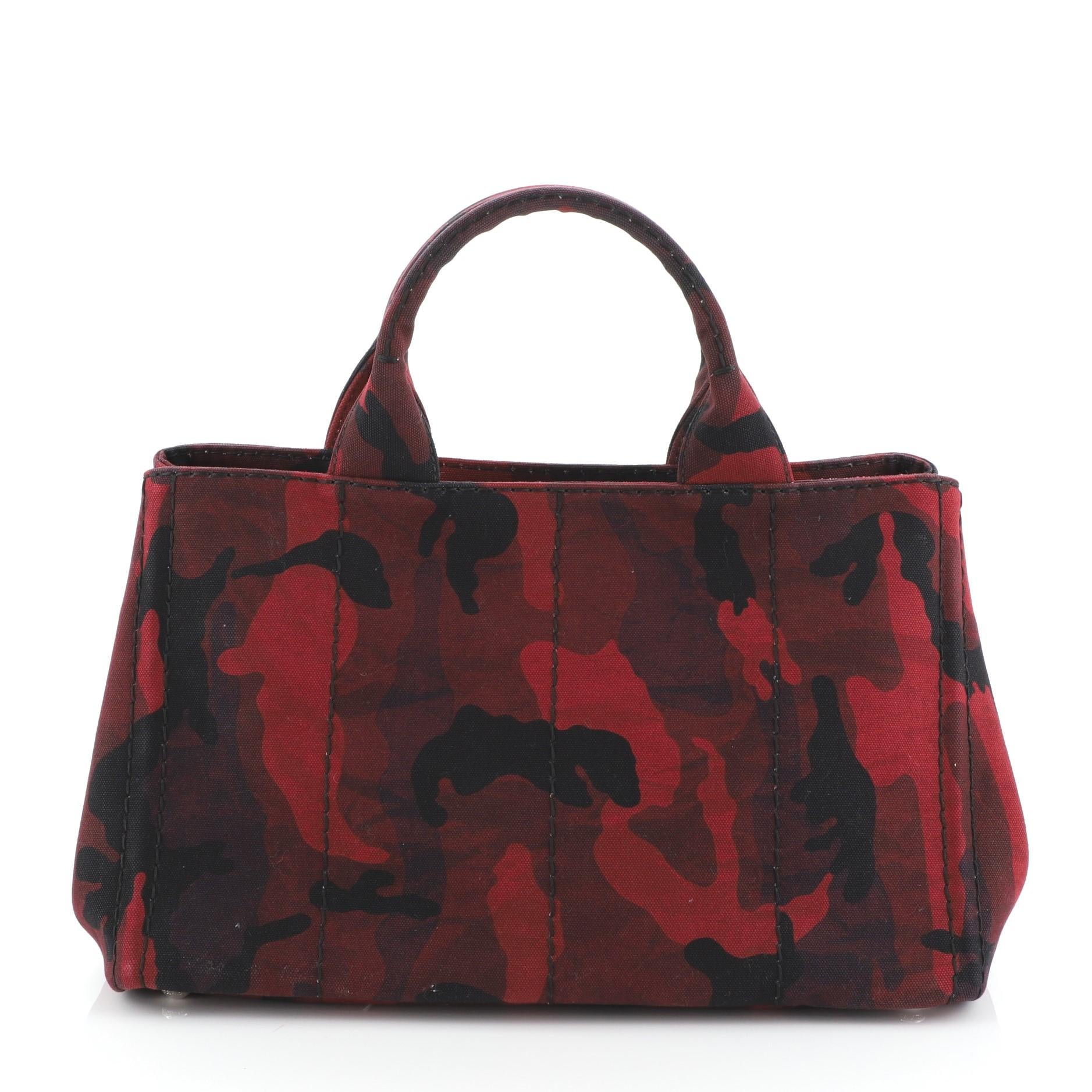 Black Prada Canapa Convertible Tote Printed Canvas Medium