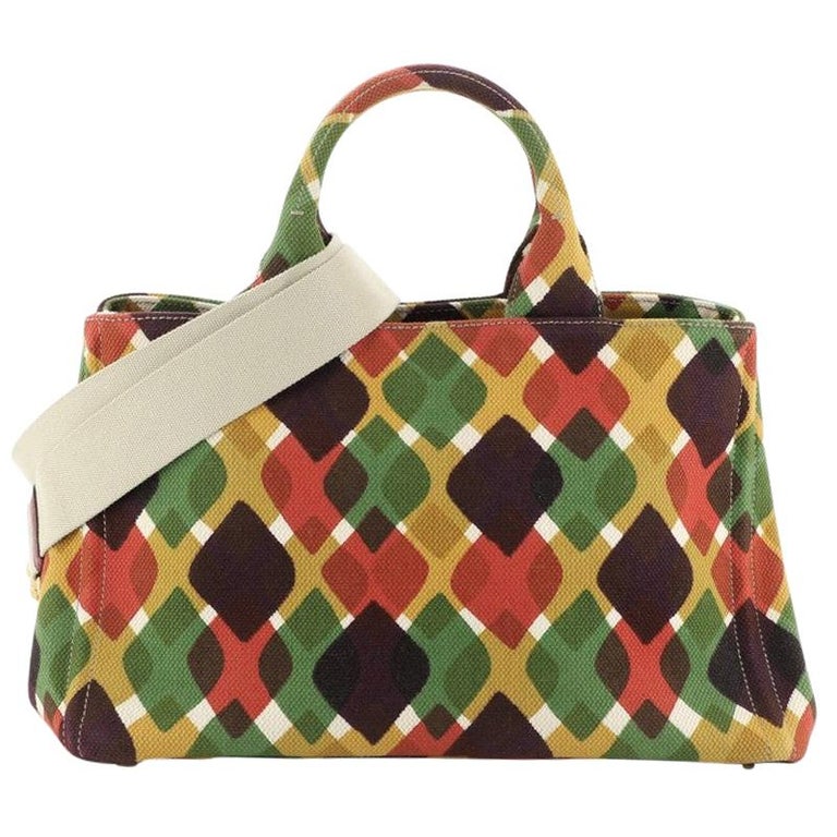 Prada Canapa Convertible Tote Printed Canvas Medium For Sale at 1stdibs