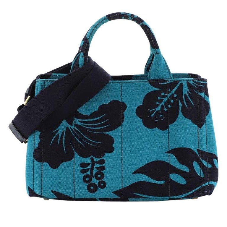 Prada Canapa Convertible Tote Printed Canvas Mini  For Sale