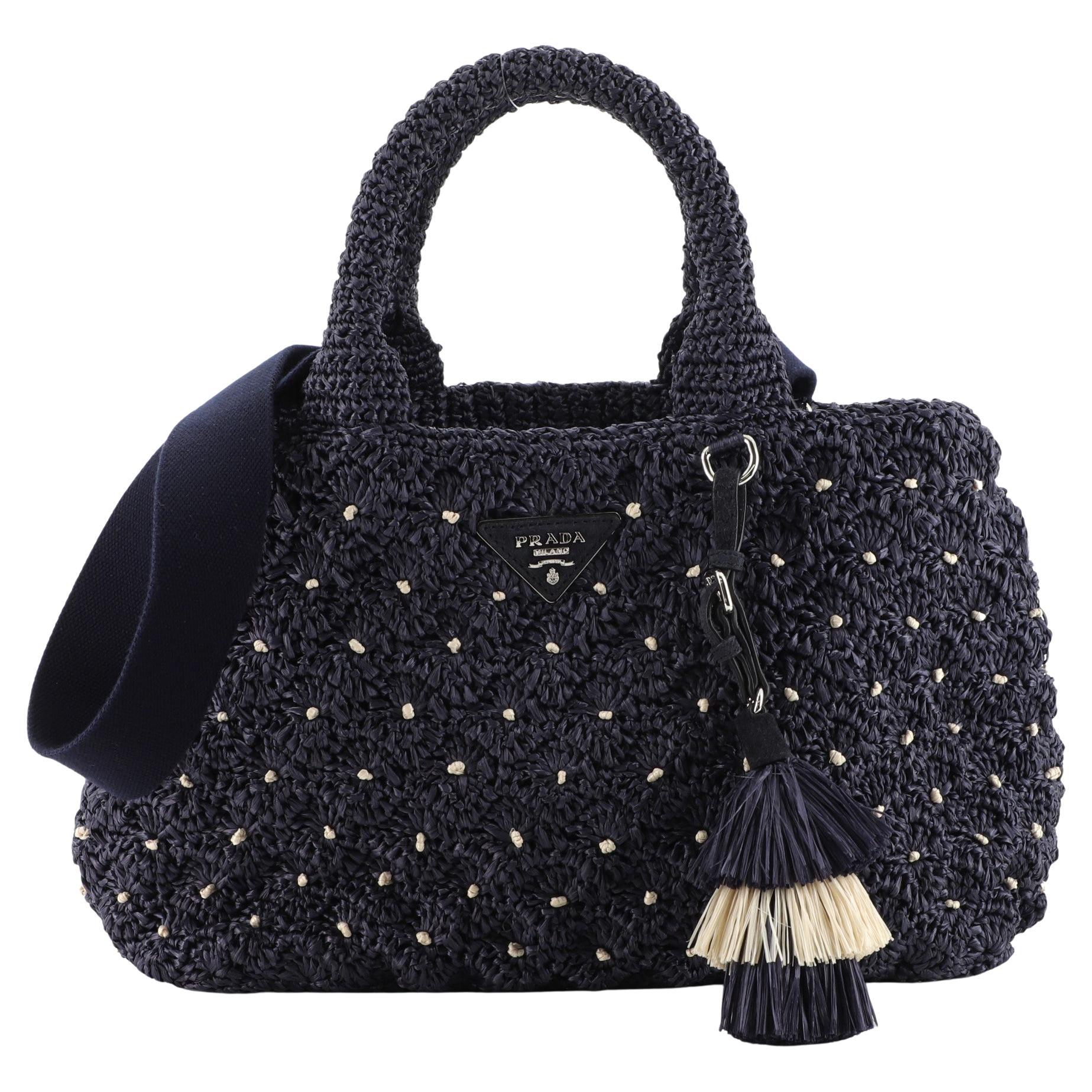 Prada Canapa Convertible Tote Raffia Crochet Small