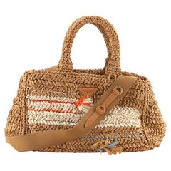 Prada Canapa Convertible Tote Raffia Crochet Small