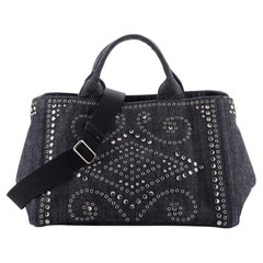 Prada Canapa Convertible Tragetasche aus Denim mit Strassverzierung, groß