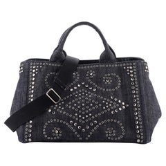 Prada Canapa Convertible Tote Rhinestone Embellished Denim Large