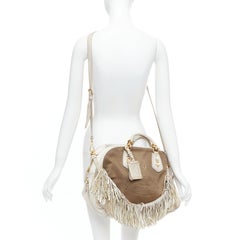 PRADA Canapa Jacquard Logo Cervo Fringe Bowler Corda Talco canvas bag