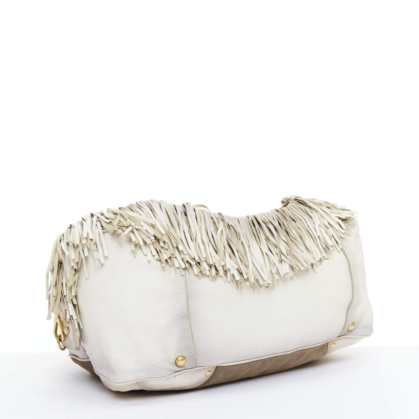 PRADA Canapa Jacquard Logo Cervo Fringe Bowler Corda Talco canvas bag 1