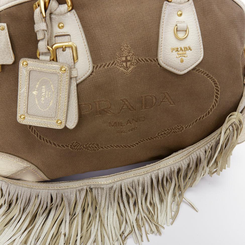 PRADA Canapa Jacquard Logo Cervo Fringe Bowler Corda Talco canvas bag 2