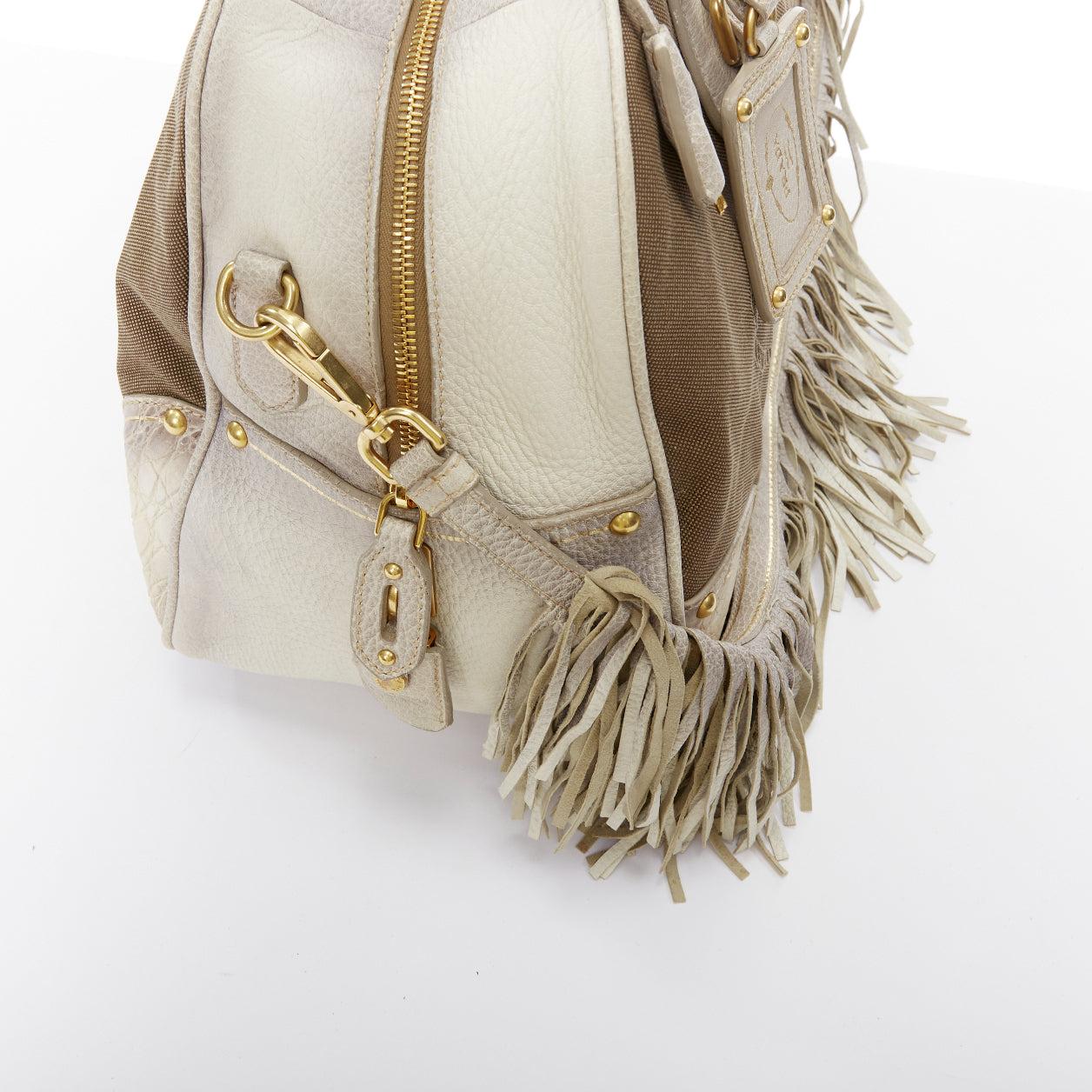 PRADA Canapa Jacquard Logo Cervo Fringe Bowler Corda Talco canvas bag 3