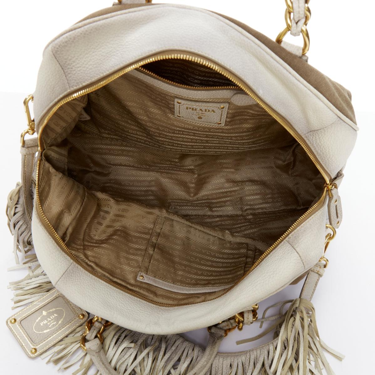 PRADA Canapa Jacquard Logo Cervo Fringe Bowler Corda Talco canvas bag 4