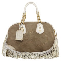 PRADA Canapa Jacquard Logo Cervo Fringe Bowler Corda Talco