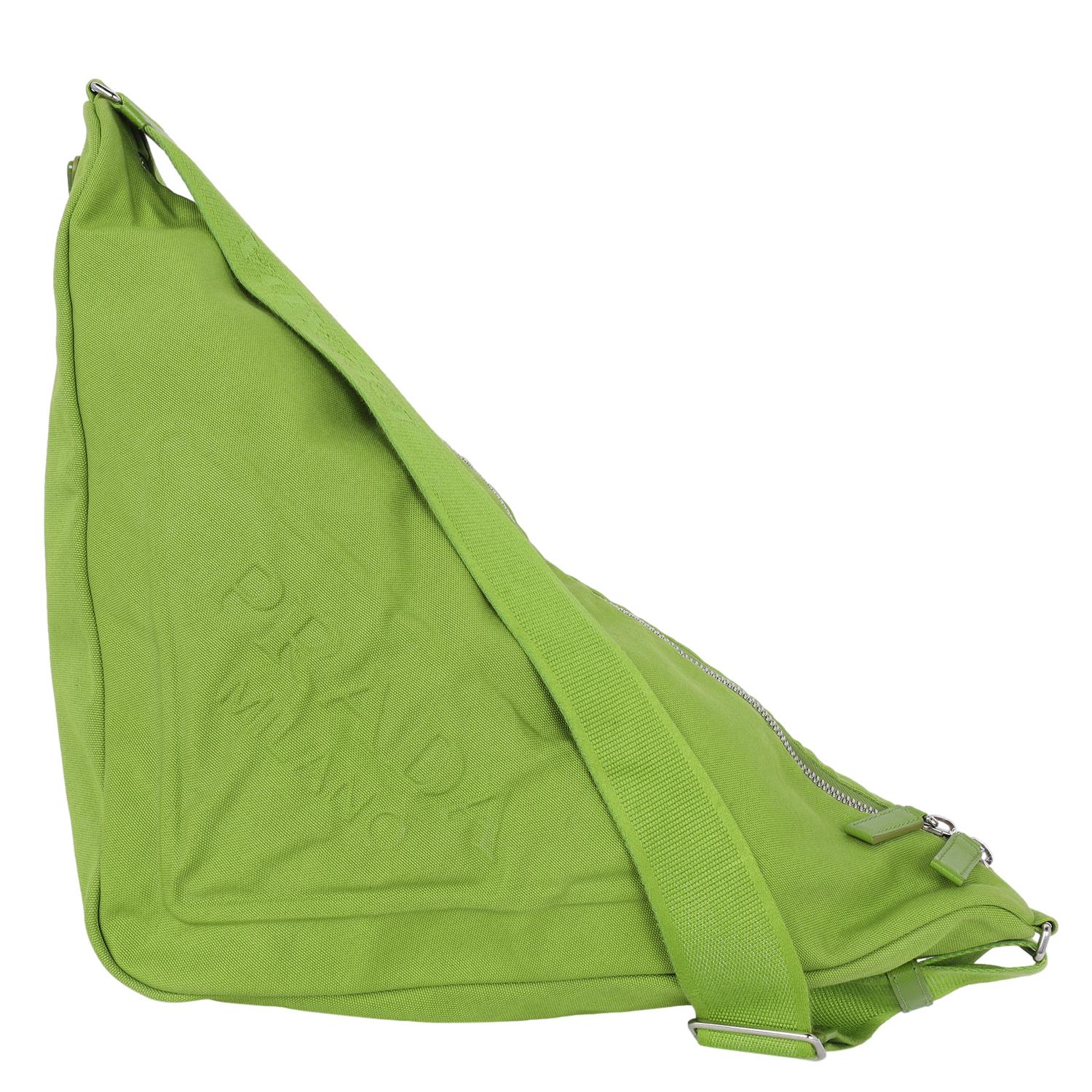 Prada Canapa Logo Embossed Large Triangle Shoulder Bag Gym Bag Lime Green 3