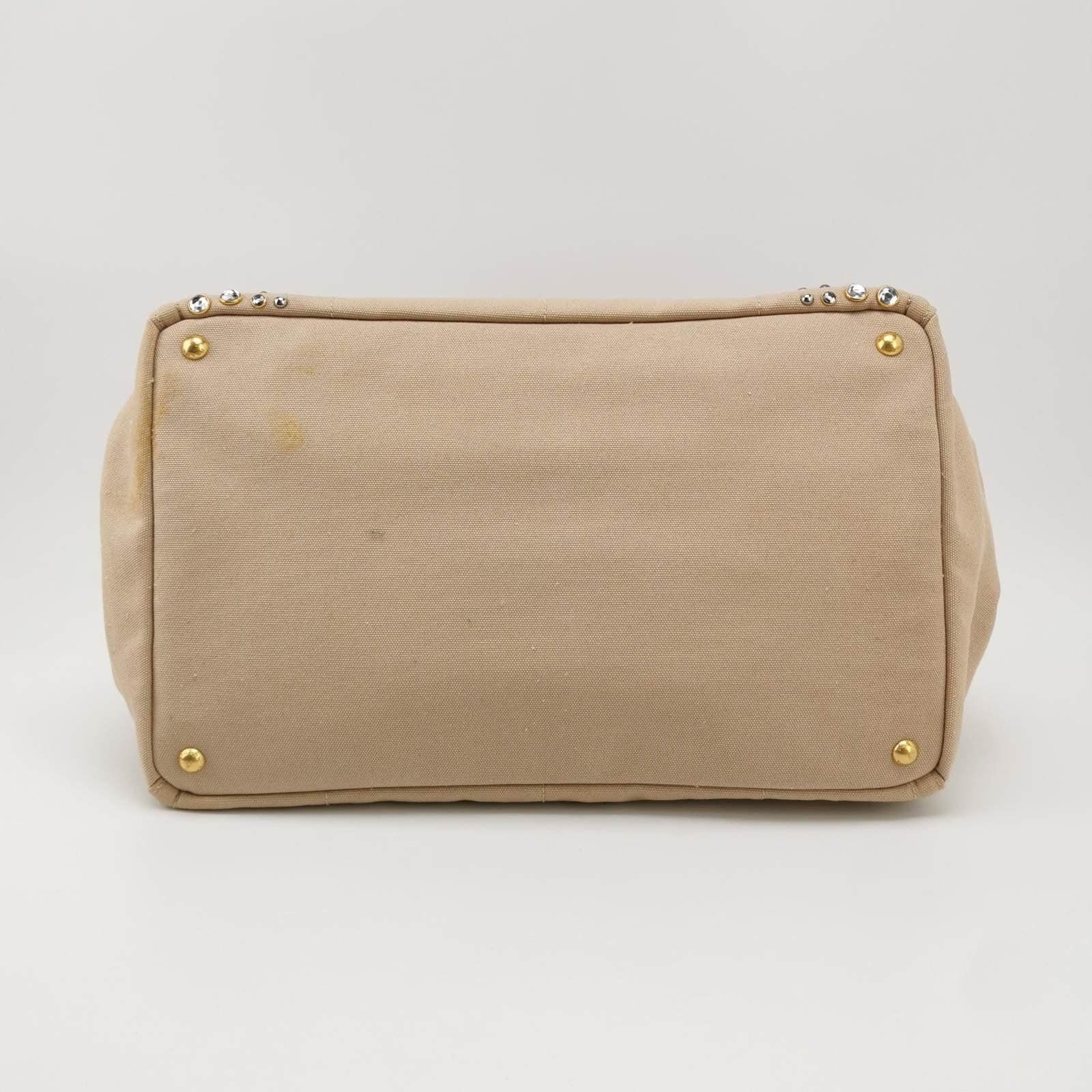 Prada Canape Canvas Tote Beige Top Handle Bag with Jewels 2