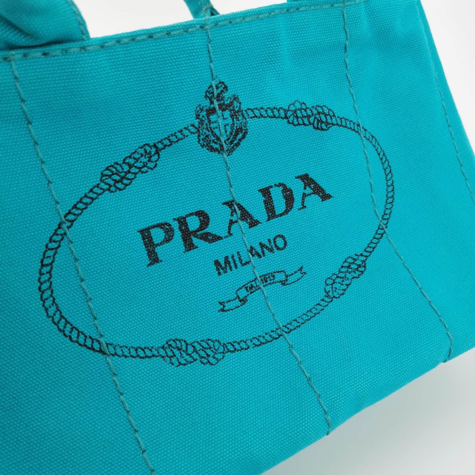 Prada Canape Canvas Tote Small Blue Top Handle Bag For Sale 6
