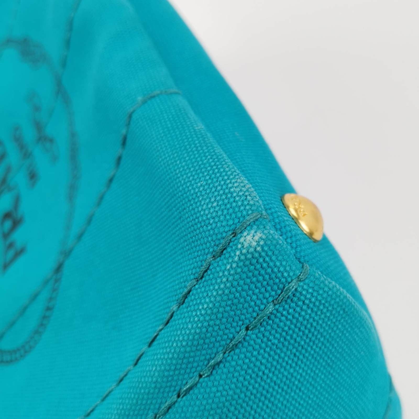 Prada Canape Canvas Tote Small Blue Top Handle Bag For Sale 9