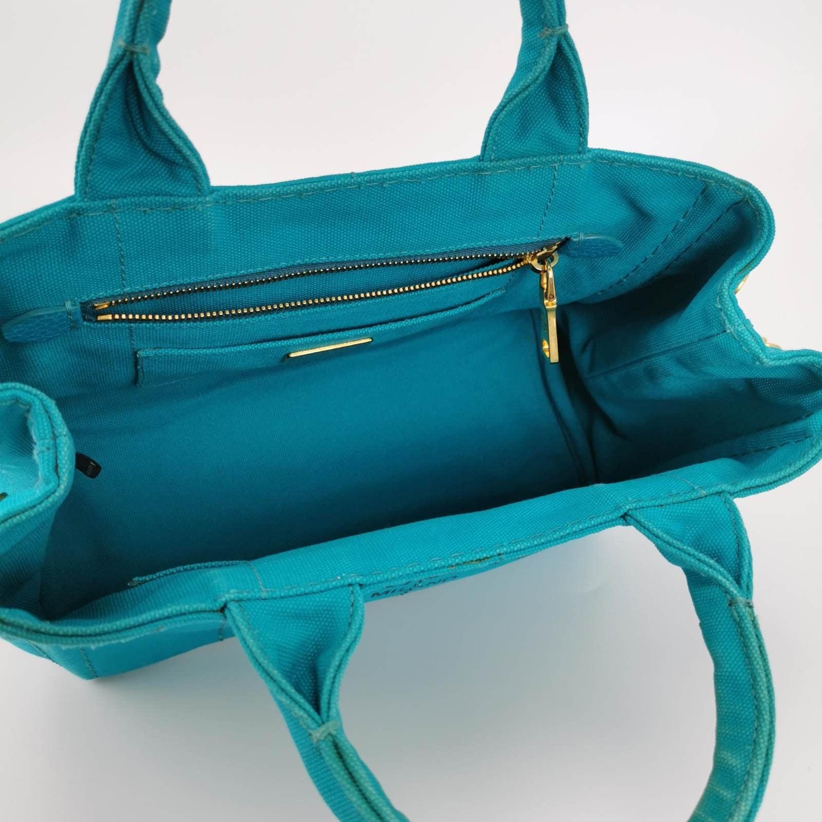 Women's Prada Canape Canvas Tote Small Blue Top Handle Bag For Sale