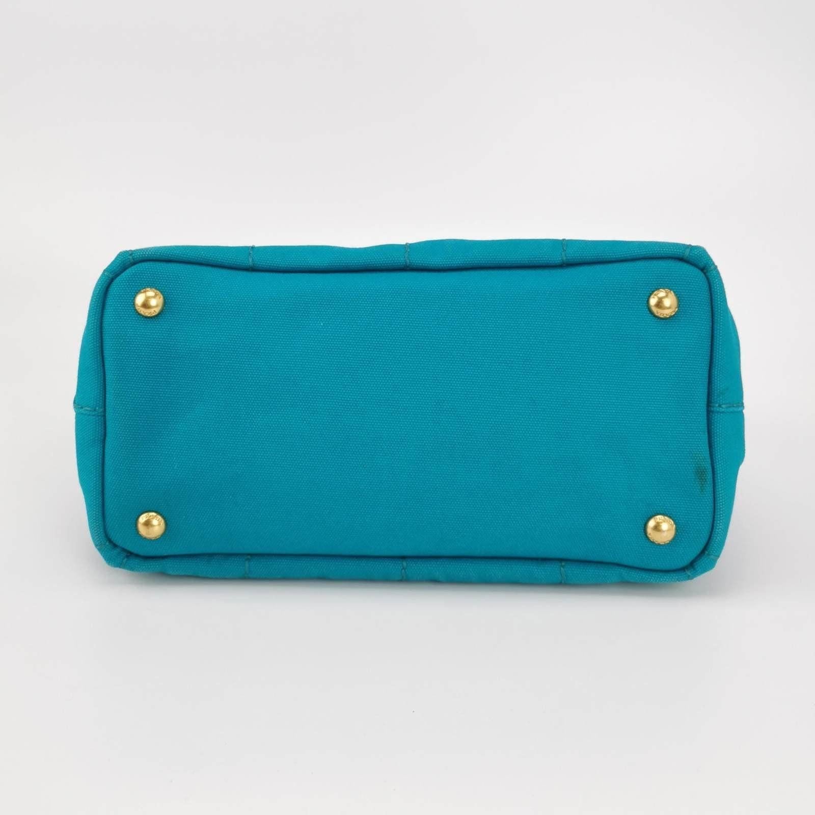 Prada Canape Canvas Tote Small Blue Top Handle Bag For Sale 1