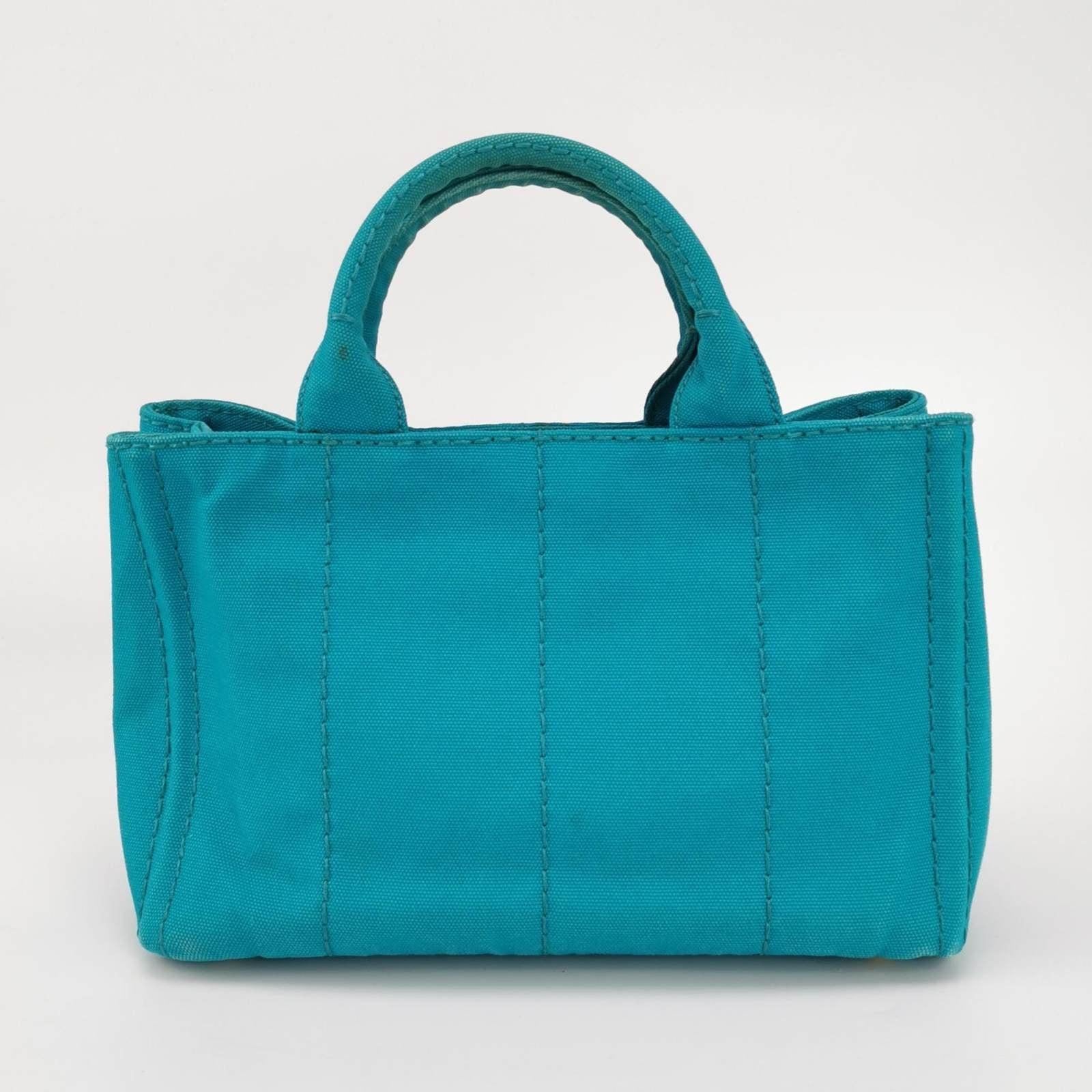 Prada Canape Canvas Tote Small Blue Top Handle Bag For Sale 2