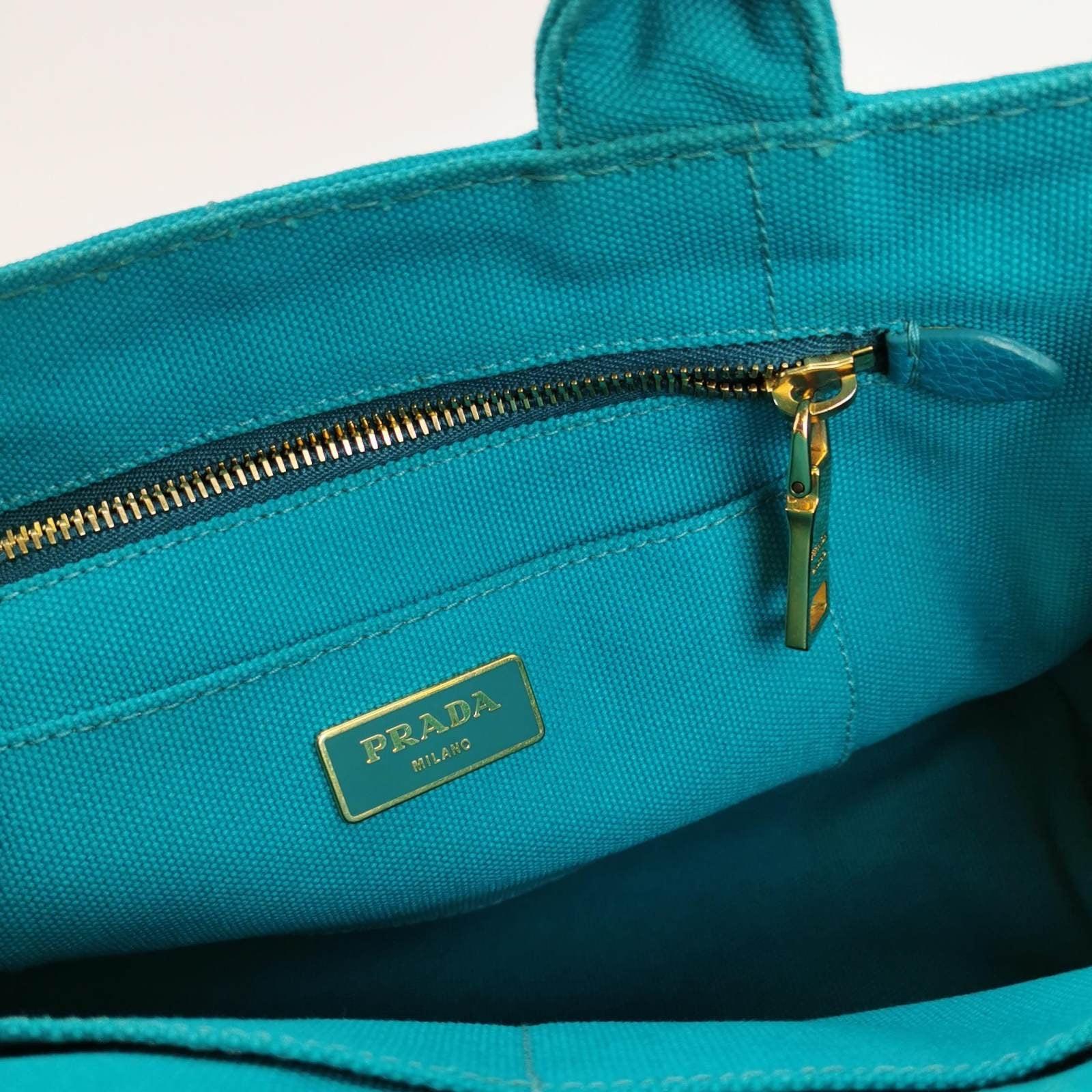 Prada Canape Canvas Tote Small Blue Top Handle Bag For Sale 3
