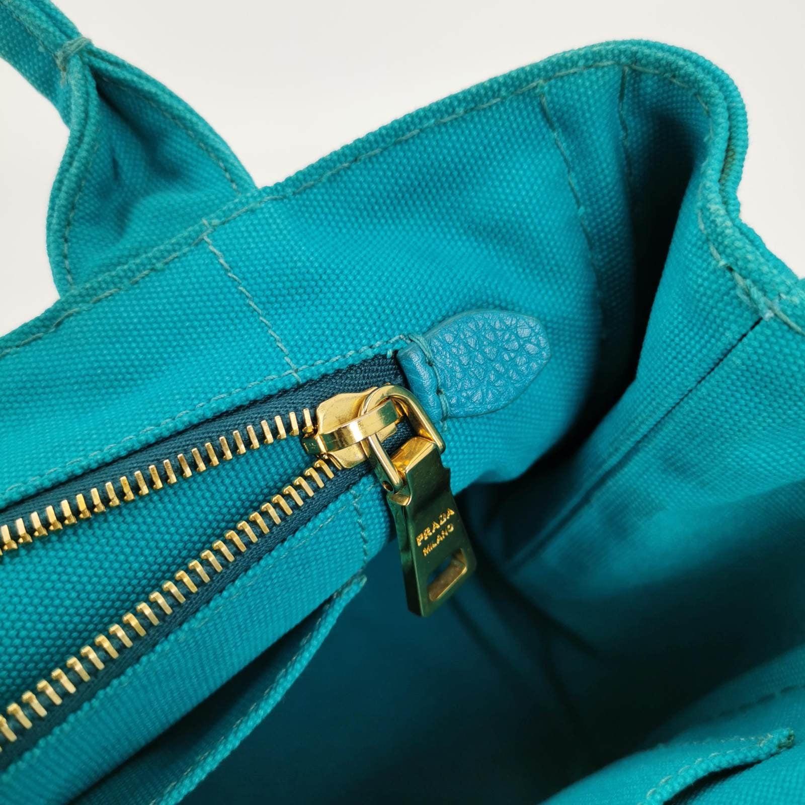 Prada Canape Canvas Tote Small Blue Top Handle Bag For Sale 5