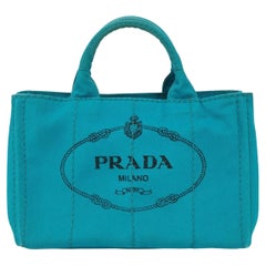 Prada Canape Canvas Tote Small Blue Top Handle Bag