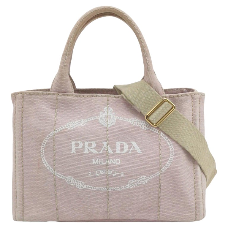 Prada Canape Canvas Tote Small Pink Top Handle Bag with Strap For