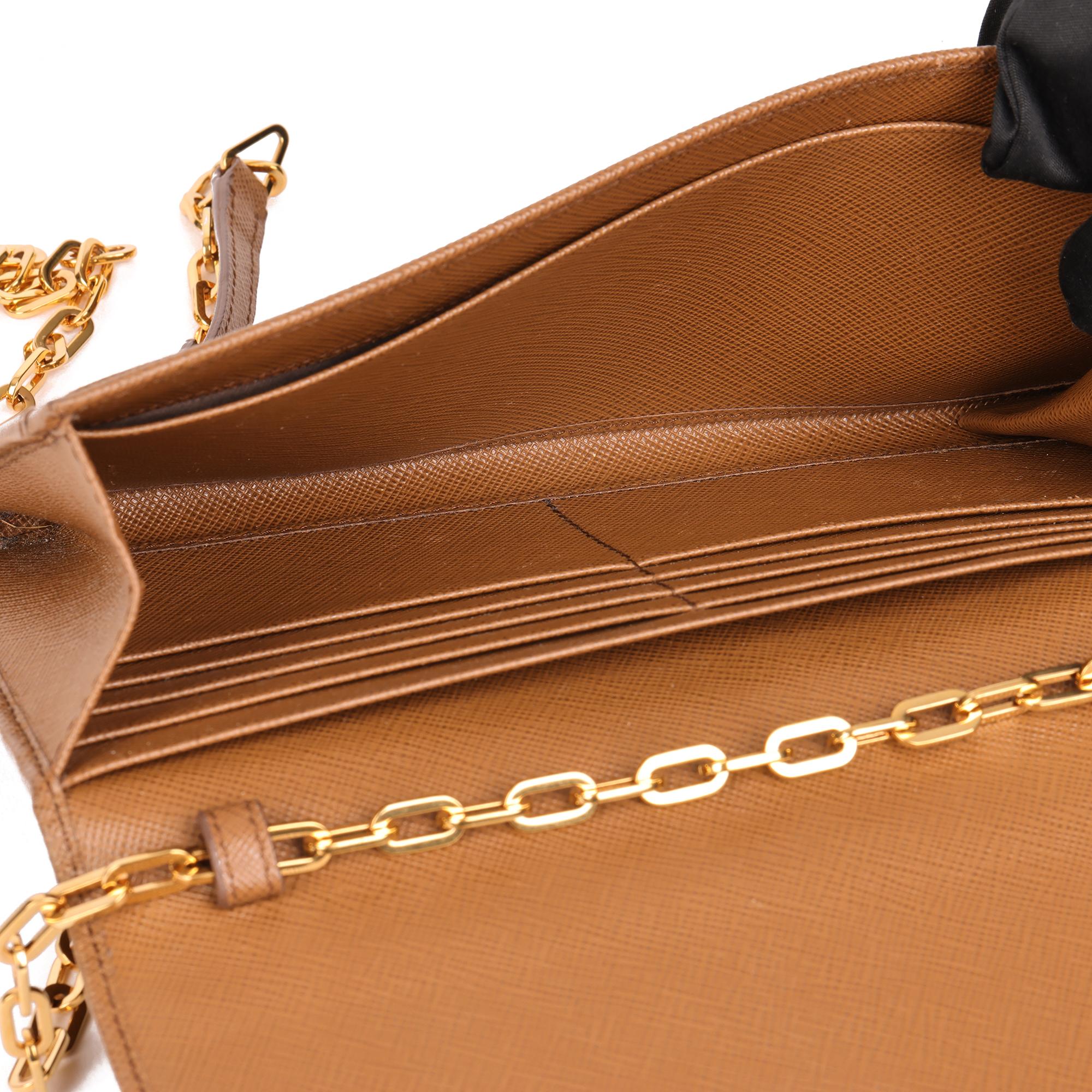 PRADA Cannella Brown Saffiano Leather Wallet-on-Chain WOC 4