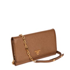 PRADA Cannella Brown Saffiano Leather Wallet-on-Chain WOC
