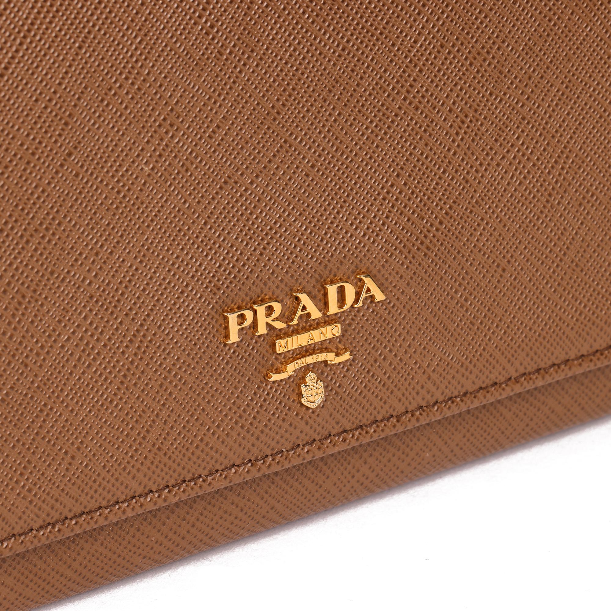 Women's PRADA Cannella Brown Saffiano Leather Wallet-on-Chain WOC
