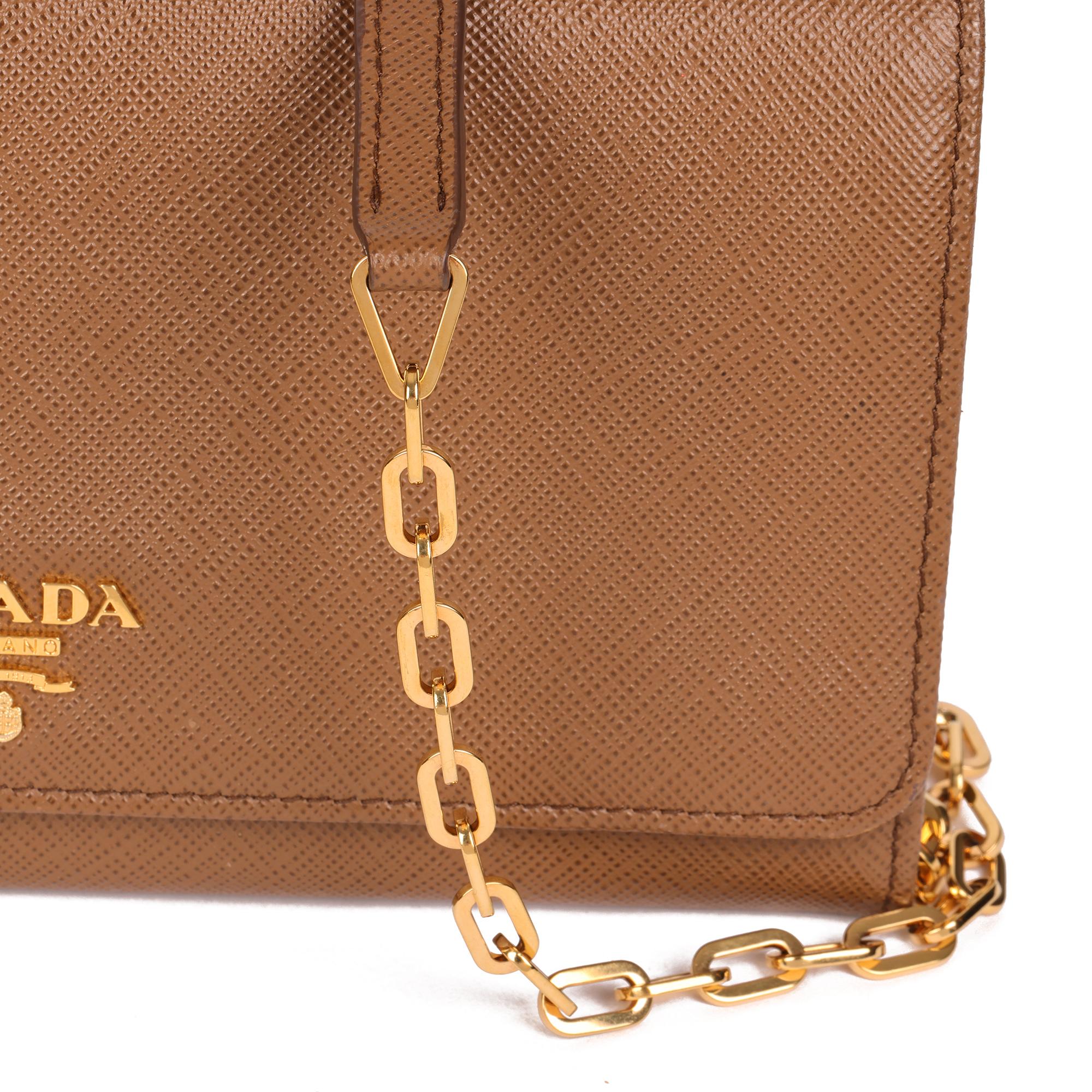 PRADA Cannella Brown Saffiano Leather Wallet-on-Chain WOC 1