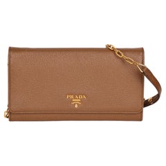 Used PRADA Cannella Brown Saffiano Leather Wallet-on-Chain WOC