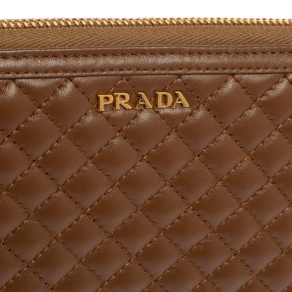 Women's Prada Cannella Quilted Soft Leather Zip Around Wallet