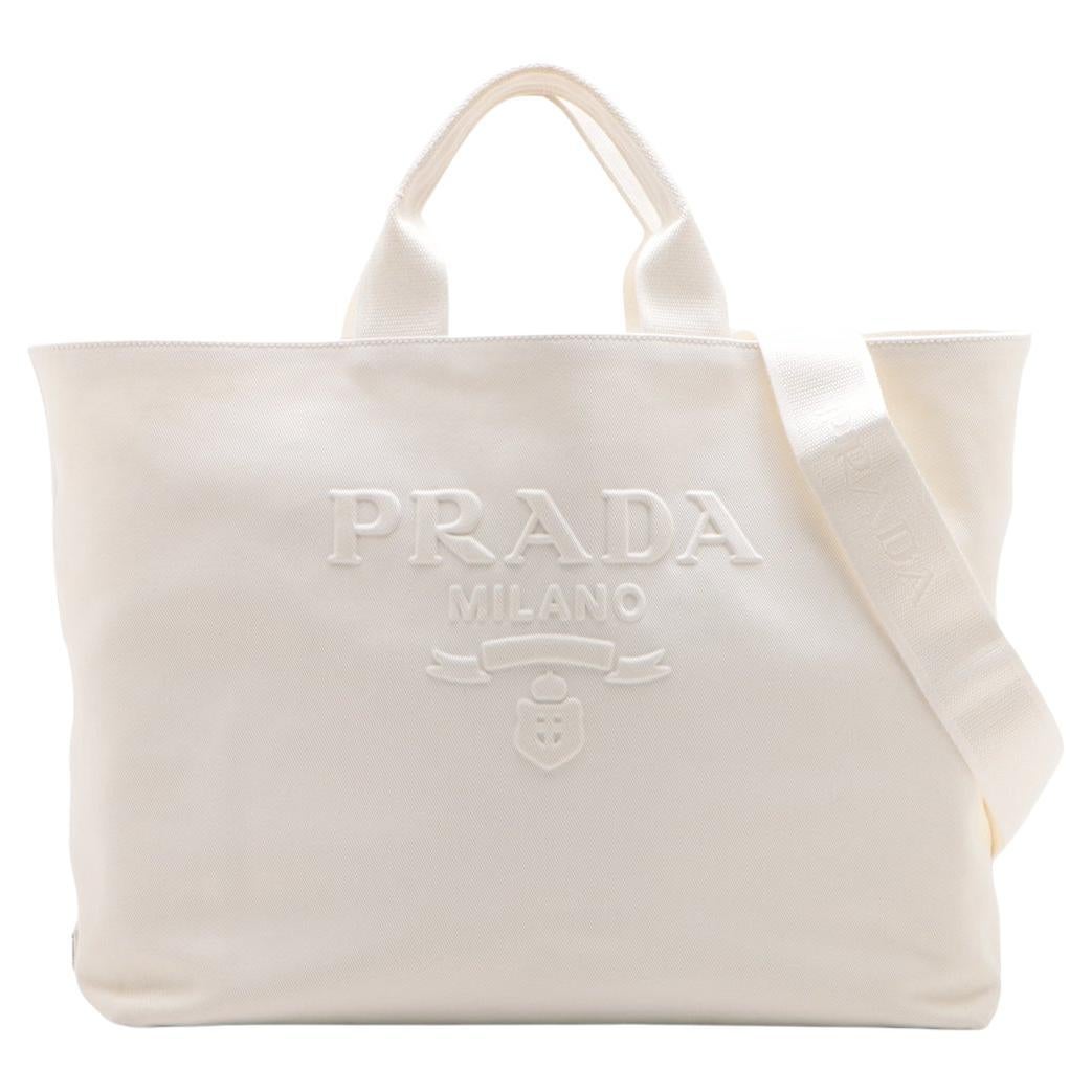 Prada Canvas Two-Way Tote Bag White For Sale