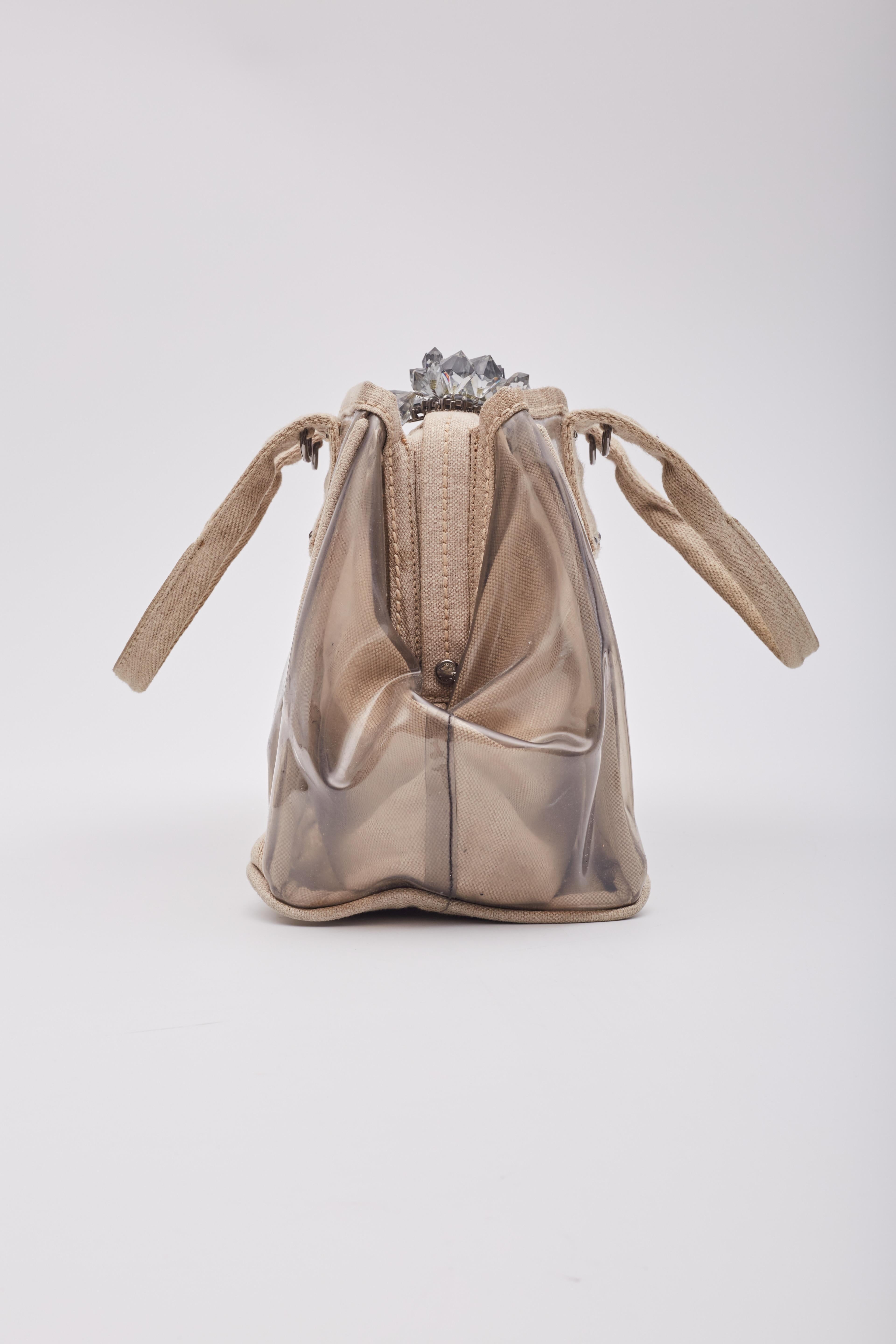 Prada Canvas Vinyl Crystal Cluster Tote Bag Beige Transparent For Sale 1