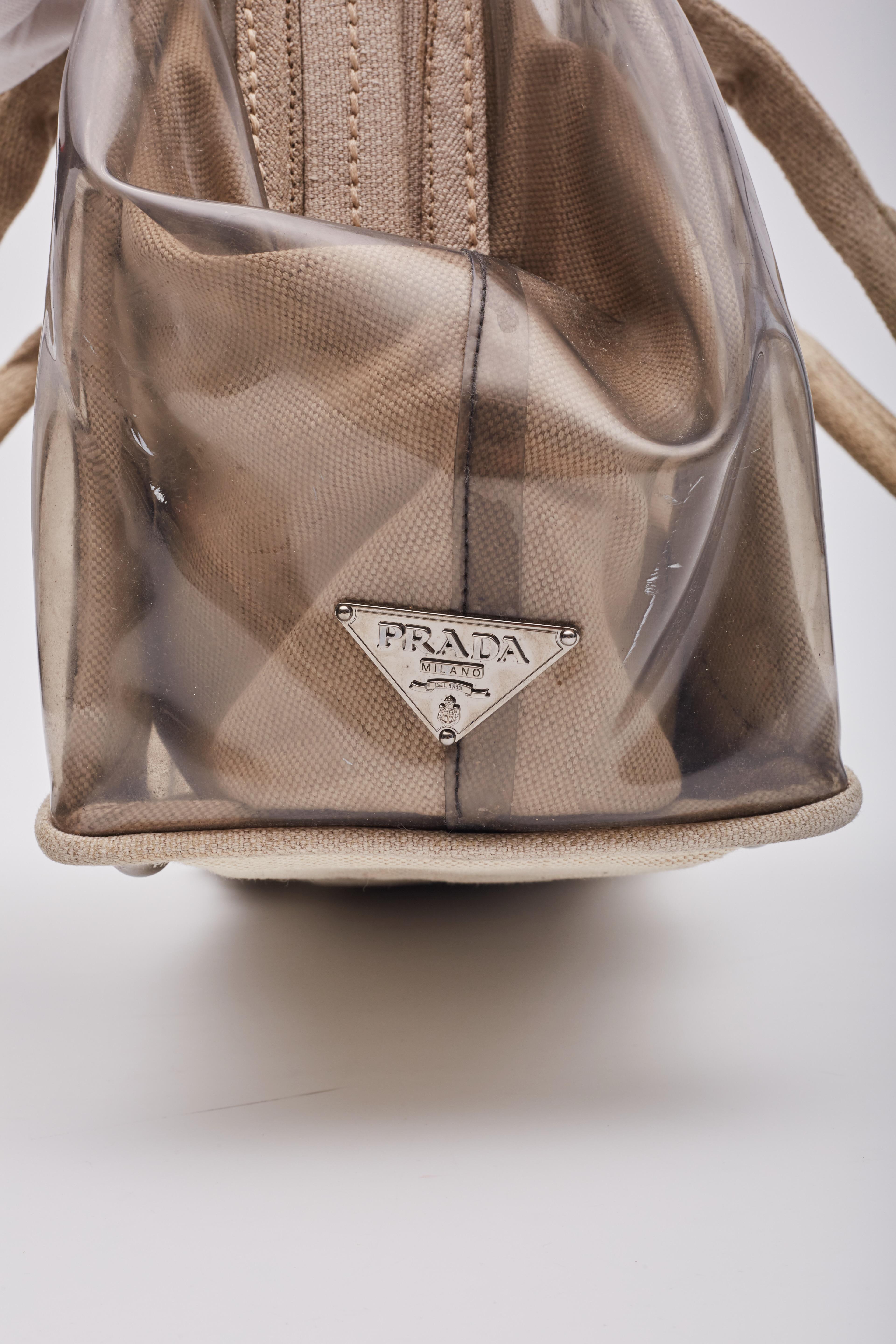 Prada Canvas Vinyl Crystal Cluster Tote Bag Beige Transparent For Sale 3