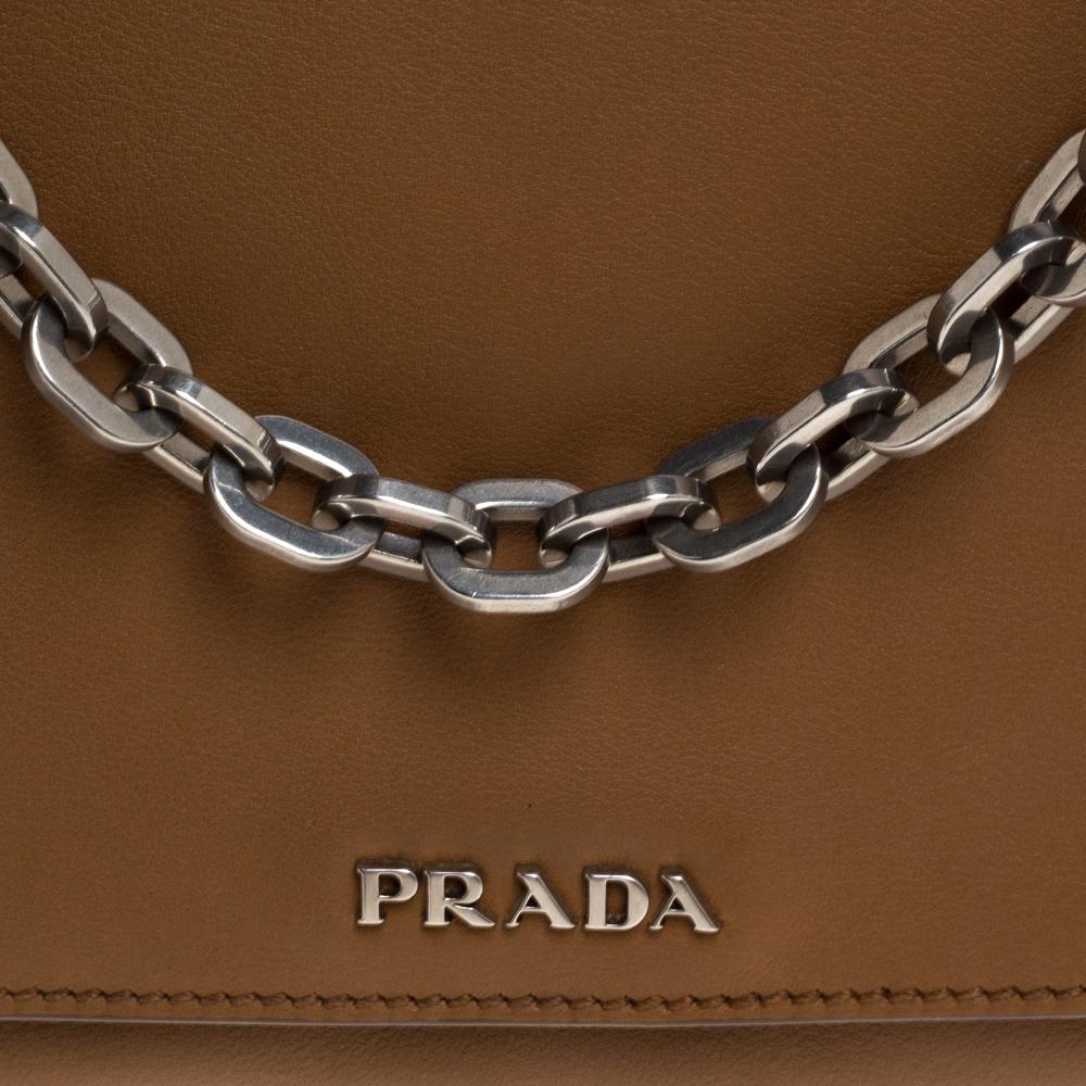 Prada Caramel Brown Leather Flap Chain Shoulder Bag 2