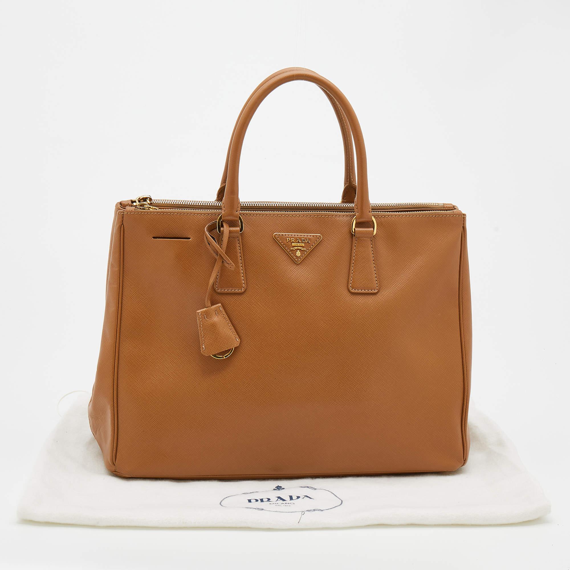 Prada Caramel Brown Saffiano Lux Leather Large Double Zip Tote 4