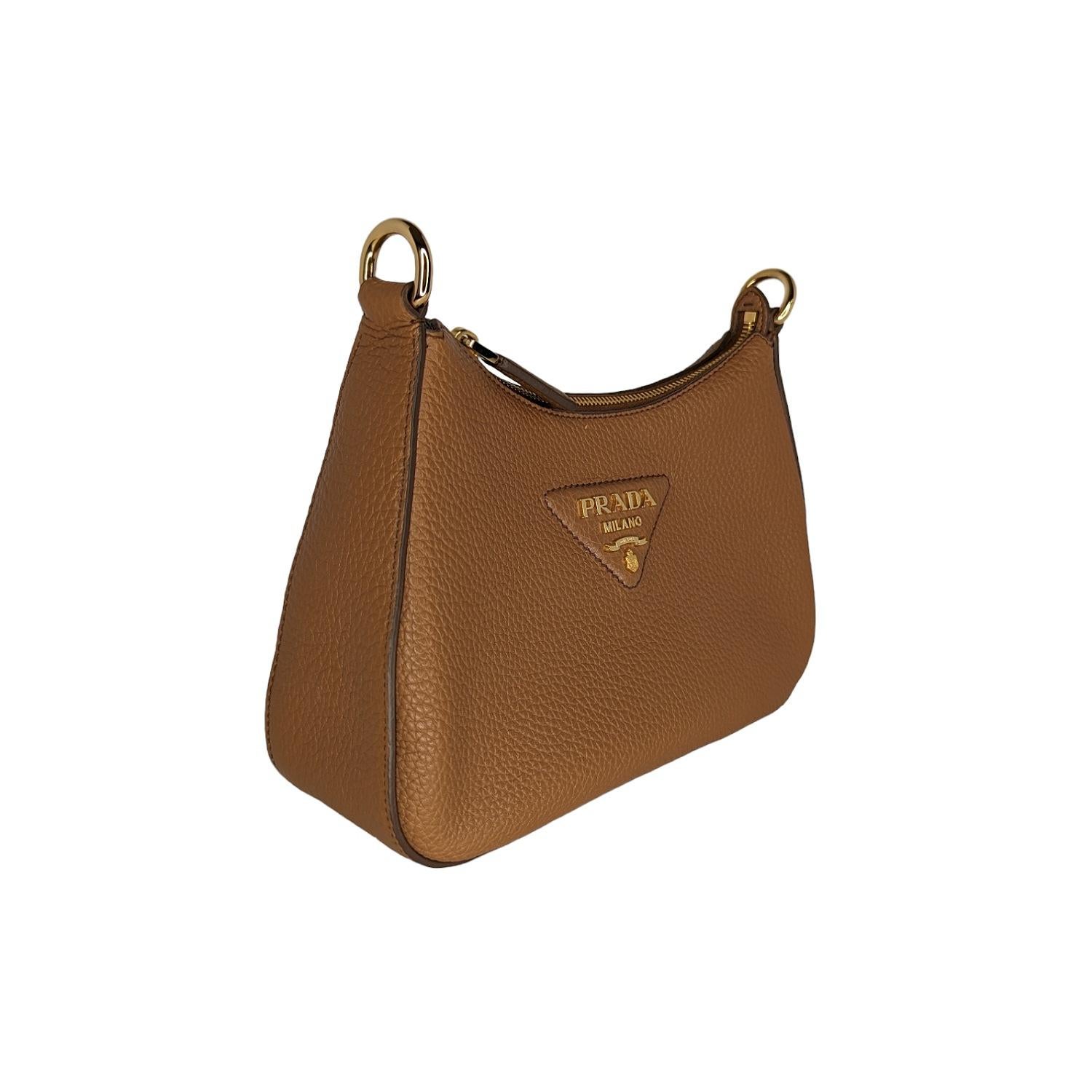 Prada Caramel Calfskin Logo Strap Shoulder Bag 1BH193 at 1stDibs