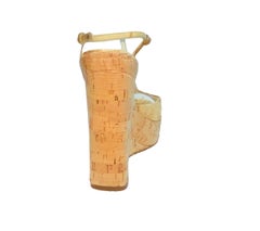 Prada Caramel Cork Wedge Platform Heel Sandals
