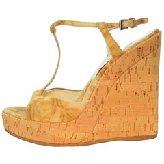 Prada Caramel Cork Wedge Platform Heel Sandals