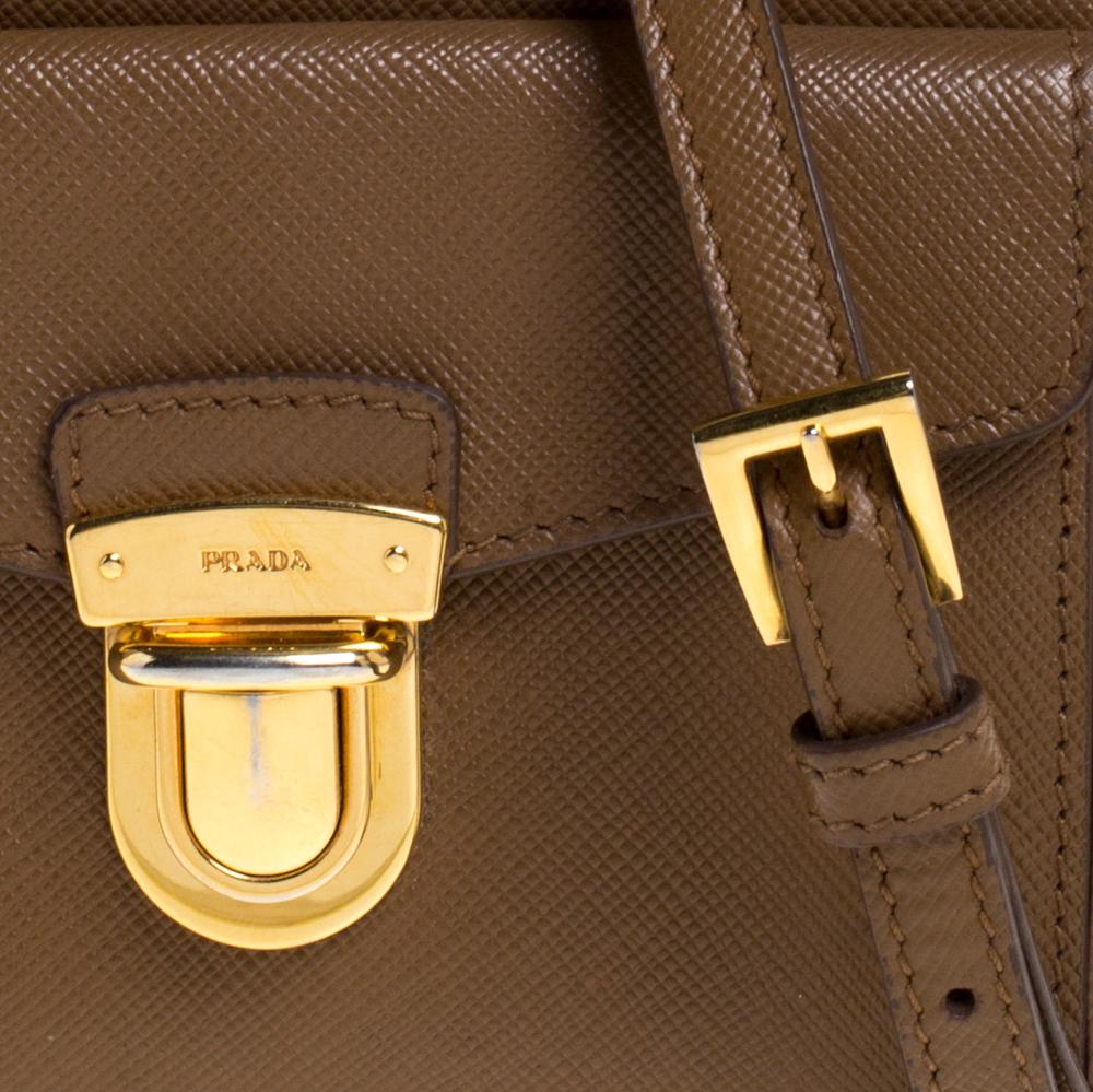 Women's Prada Caramel Saffiano Leather Camera Pushlock Crossbody Bag